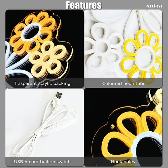 NEW Flower Sign for Bedroom Wall Decor LED Flower Neon Lights - Picture 5 of 9